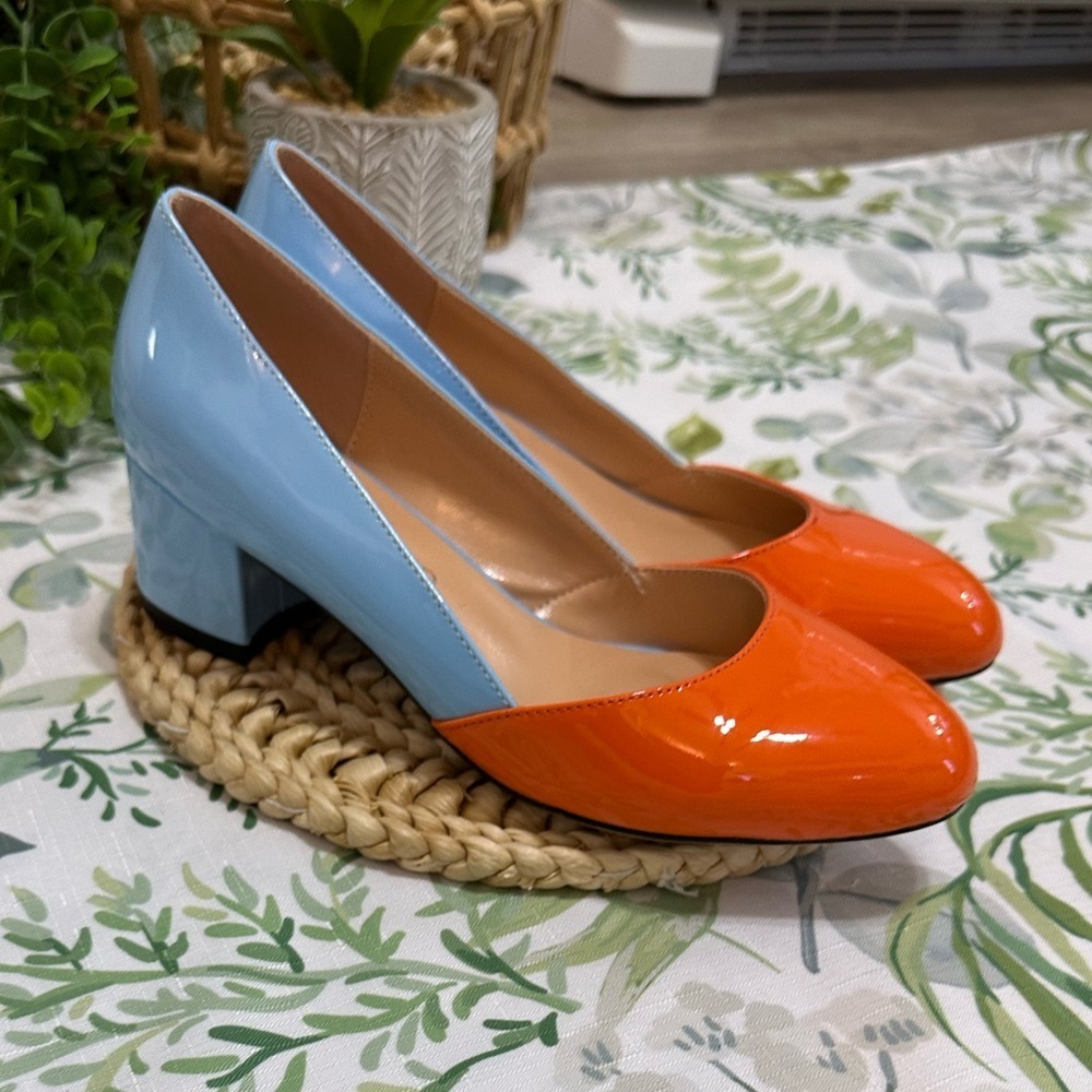 New MODENCOCO Women's Block Round Toe Slip On Patent Chunky Low Heel Pumps sz 7 - Picture 13 of 16